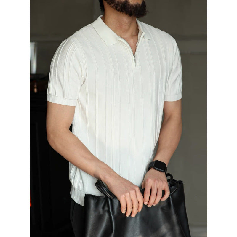 Polo zippé de style américain pour homme, haut d'été en tricot