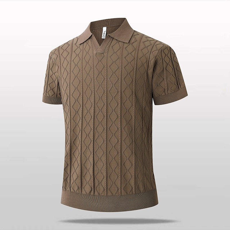 Polo en tricot à col en V et manches courtes pour homme